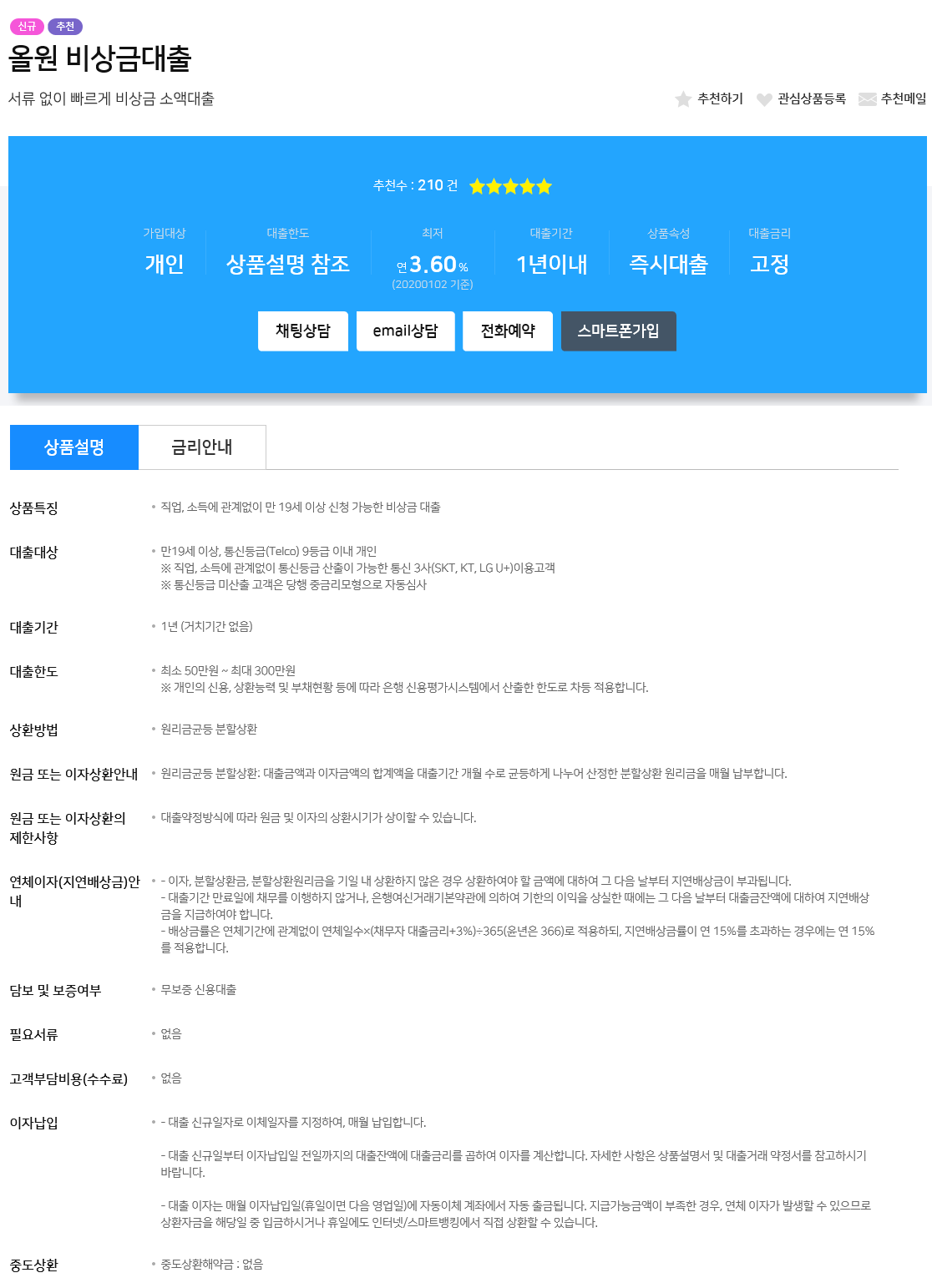 올원뱅크 비상금대출